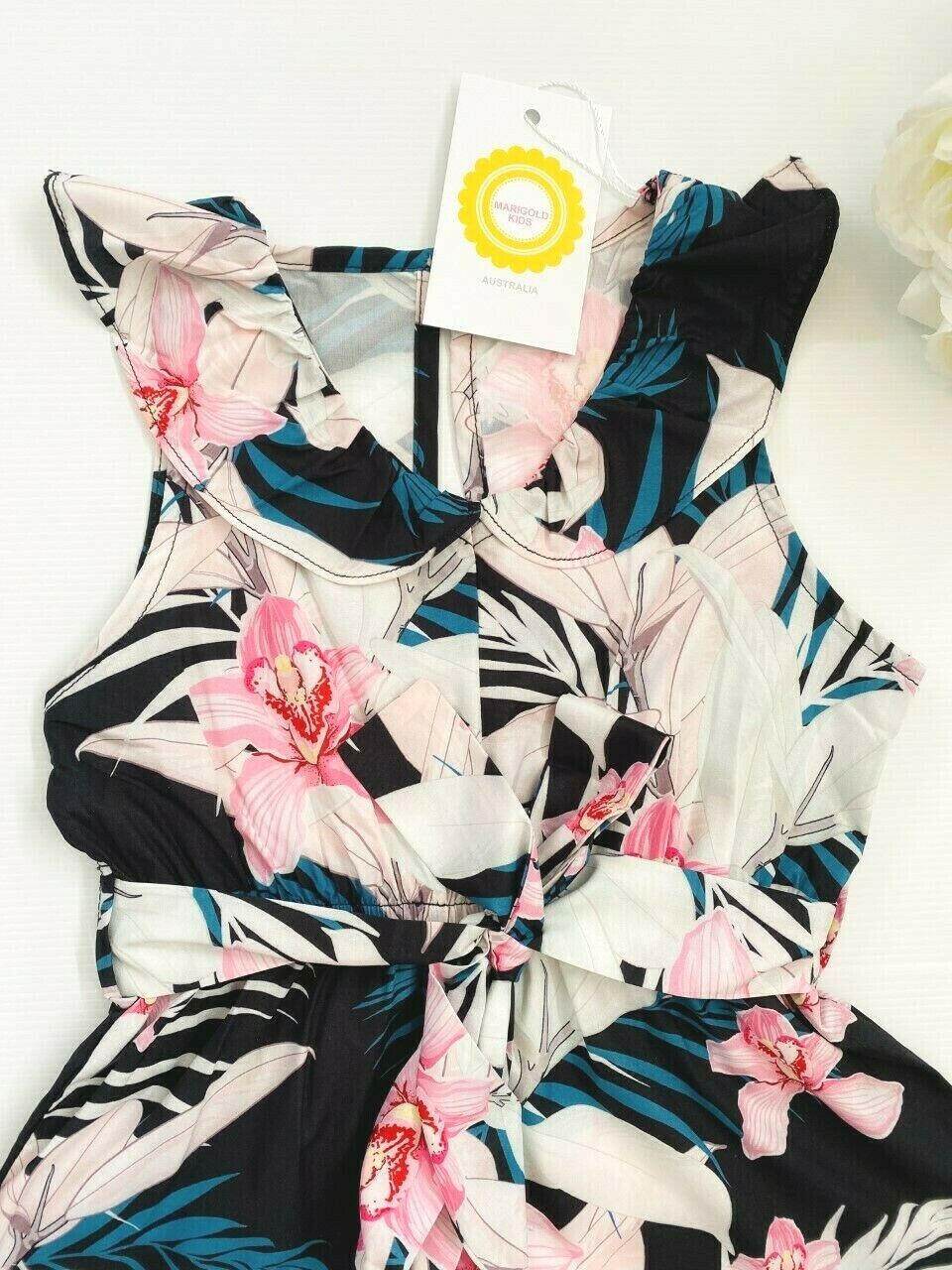 size 3/4/6/8 years new girls playsuit pink lily black belted playsuit/romper - MARIGOLD