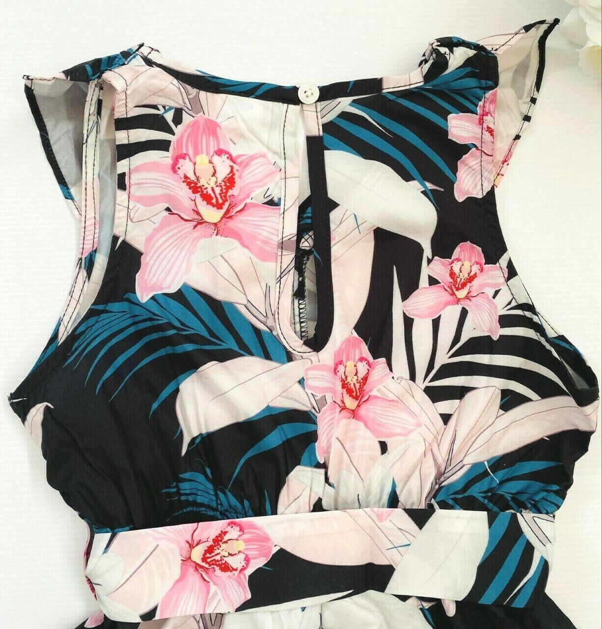 size 3/4/6/8 years new girls playsuit pink lily black belted playsuit/romper - MARIGOLD