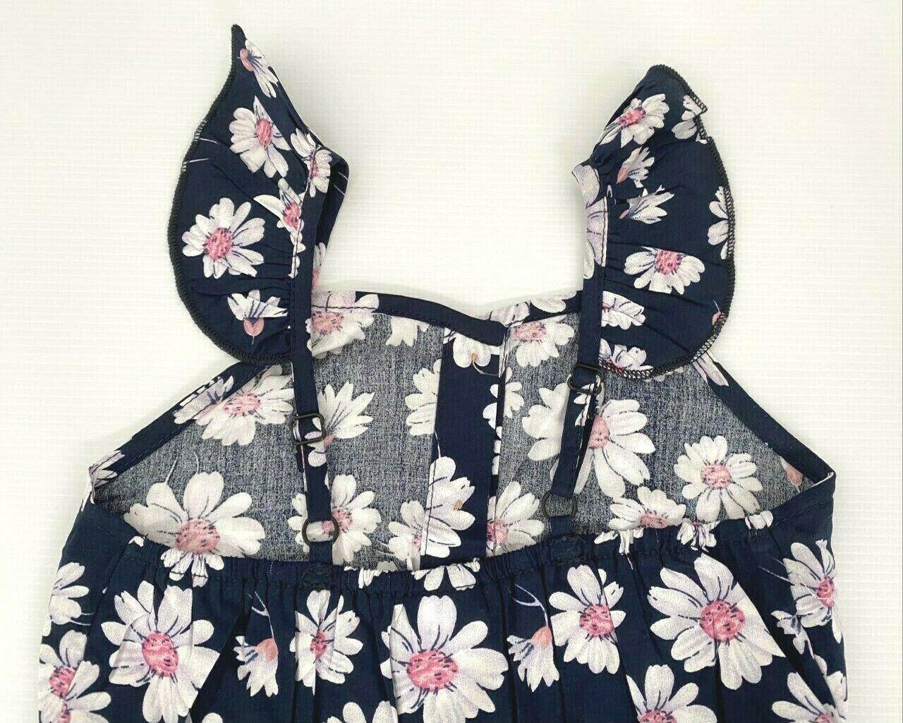 size 3/4/6/8y girls navy blue white pink floral pom pom playsuit & headband set - MARIGOLD