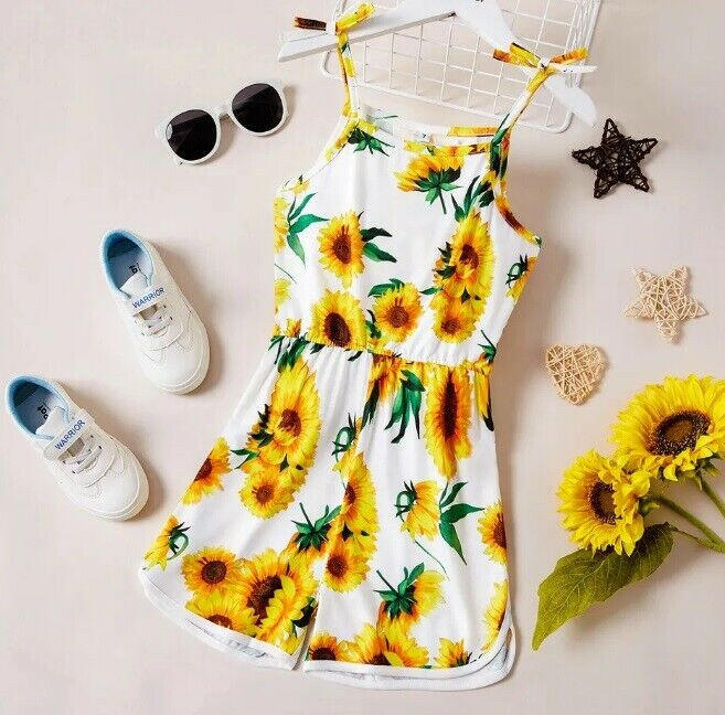 size 5y/6y/7y/8 years new girls playsuit romper yellow sunflower playsuit romper - MARIGOLD