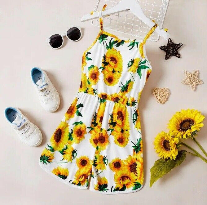 size 5y/6y/7y/8 years new girls playsuit romper yellow sunflower playsuit romper - MARIGOLD
