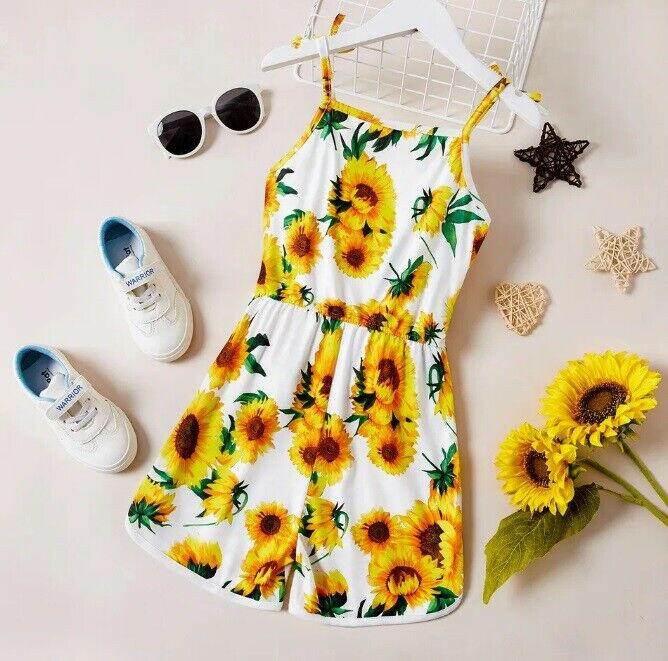 size 5y/6y/7y/8 years new girls playsuit romper yellow sunflower playsuit romper - MARIGOLD