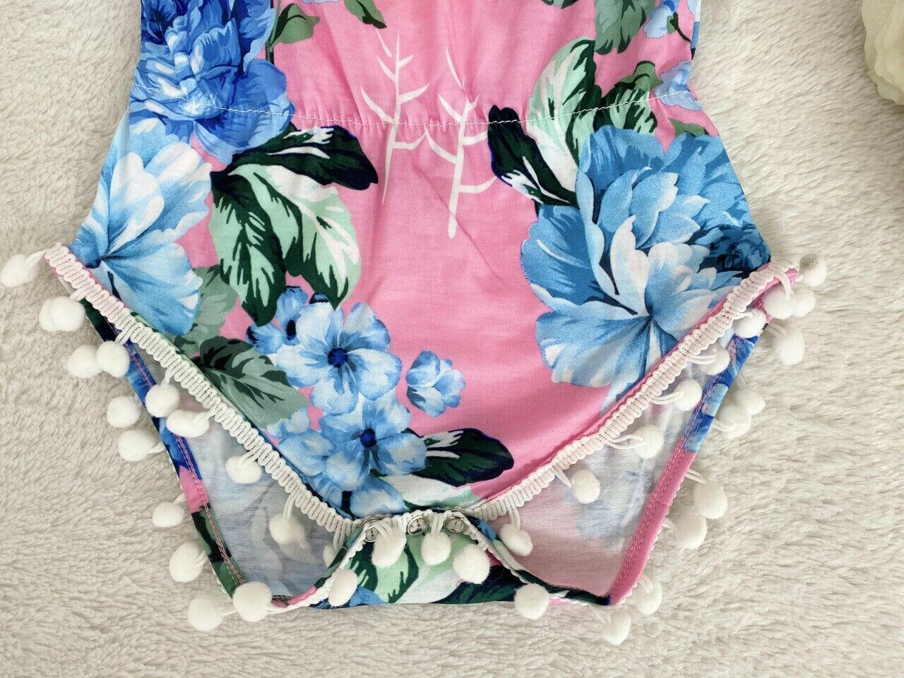 Baby Girls Clothing Size 6-9 months Pink Floral Pom Pom Trim Romper & Headband - MARIGOLD