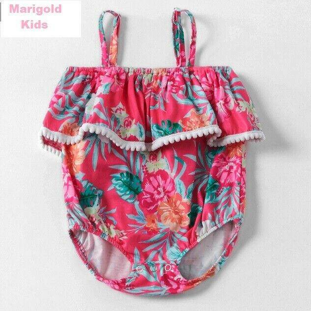 size 6-9 months new Baby Bodysuit Pink Tropical Flower Bodysuit & Headband Set - MARIGOLD