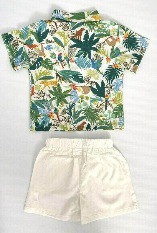 Boys outfit set tropical jungle shirt and ivory shorts boys outfit set - MARIGOLD