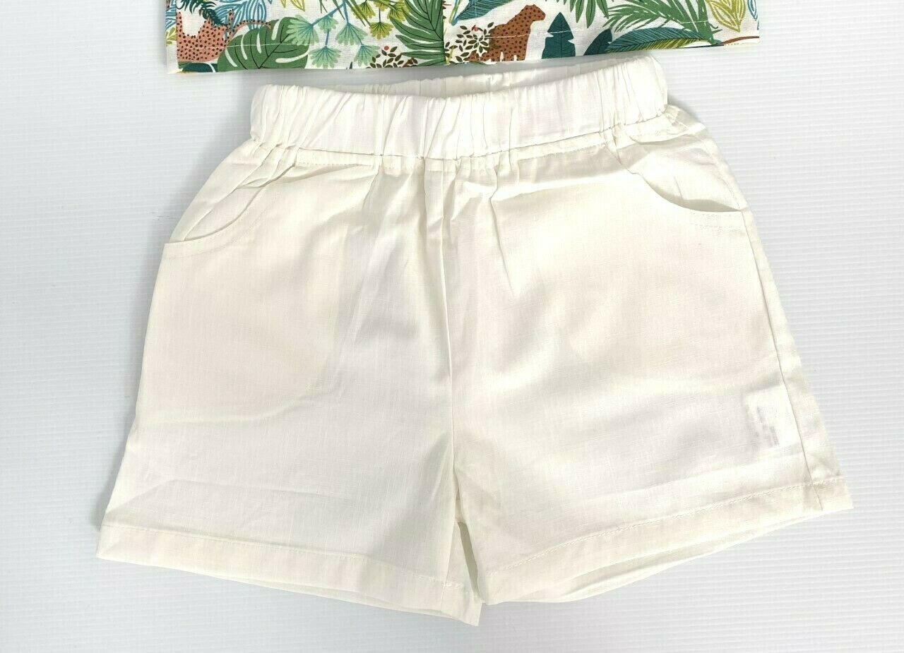 Boys outfit set tropical jungle shirt and ivory shorts boys outfit set - MARIGOLD