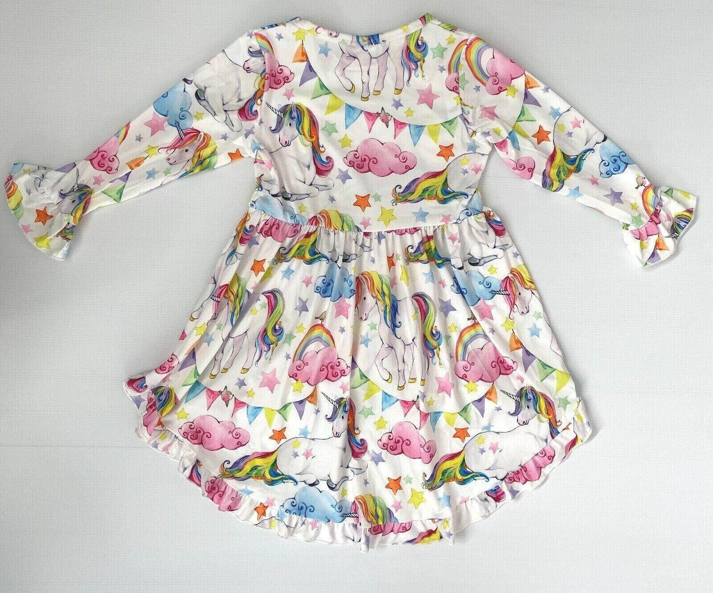 girls rainbow star unicorn hi-lo top & pink leggings set size 18-24m/2y/3y/4y/5y - MARIGOLD
