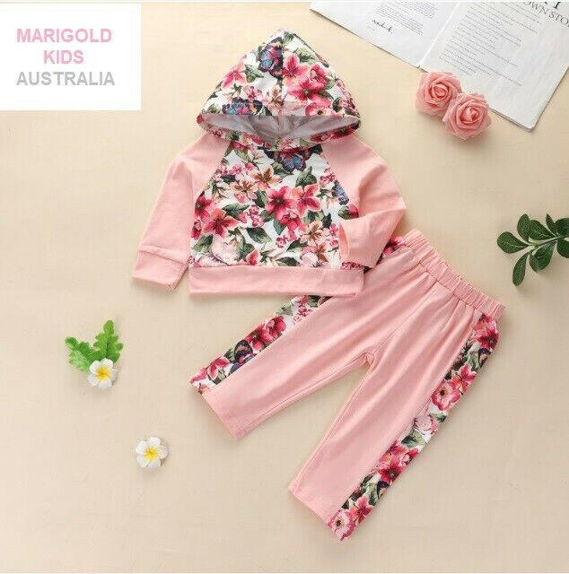 Pretty Pink Floral Butterfly Hoodie & Pant Set - Size 18-24 Months - MARIGOLD