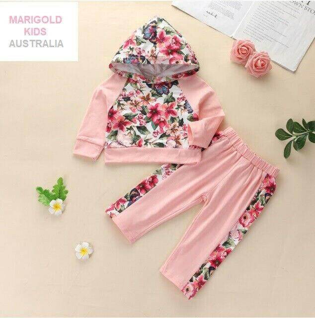 Pretty Pink Floral Butterfly Hoodie & Pant Set - Size 18-24 Months - MARIGOLD