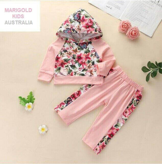 Pretty Pink Floral Butterfly Hoodie & Pant Set - Size 18-24 Months - MARIGOLD