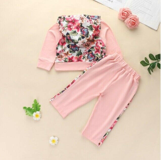 Pretty Pink Floral Butterfly Hoodie & Pant Set - Size 18-24 Months - MARIGOLD