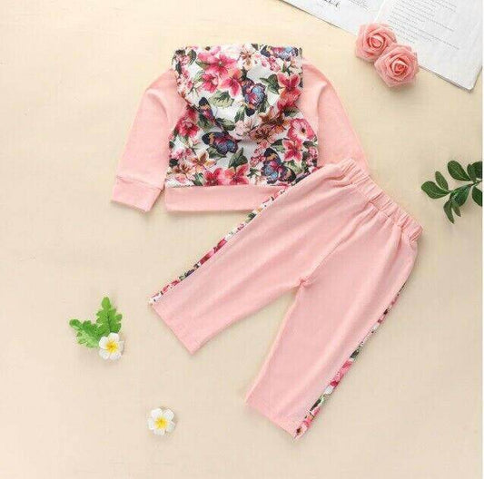 Pretty Pink Floral Butterfly Hoodie & Pant Set - Size 18-24 Months - MARIGOLD