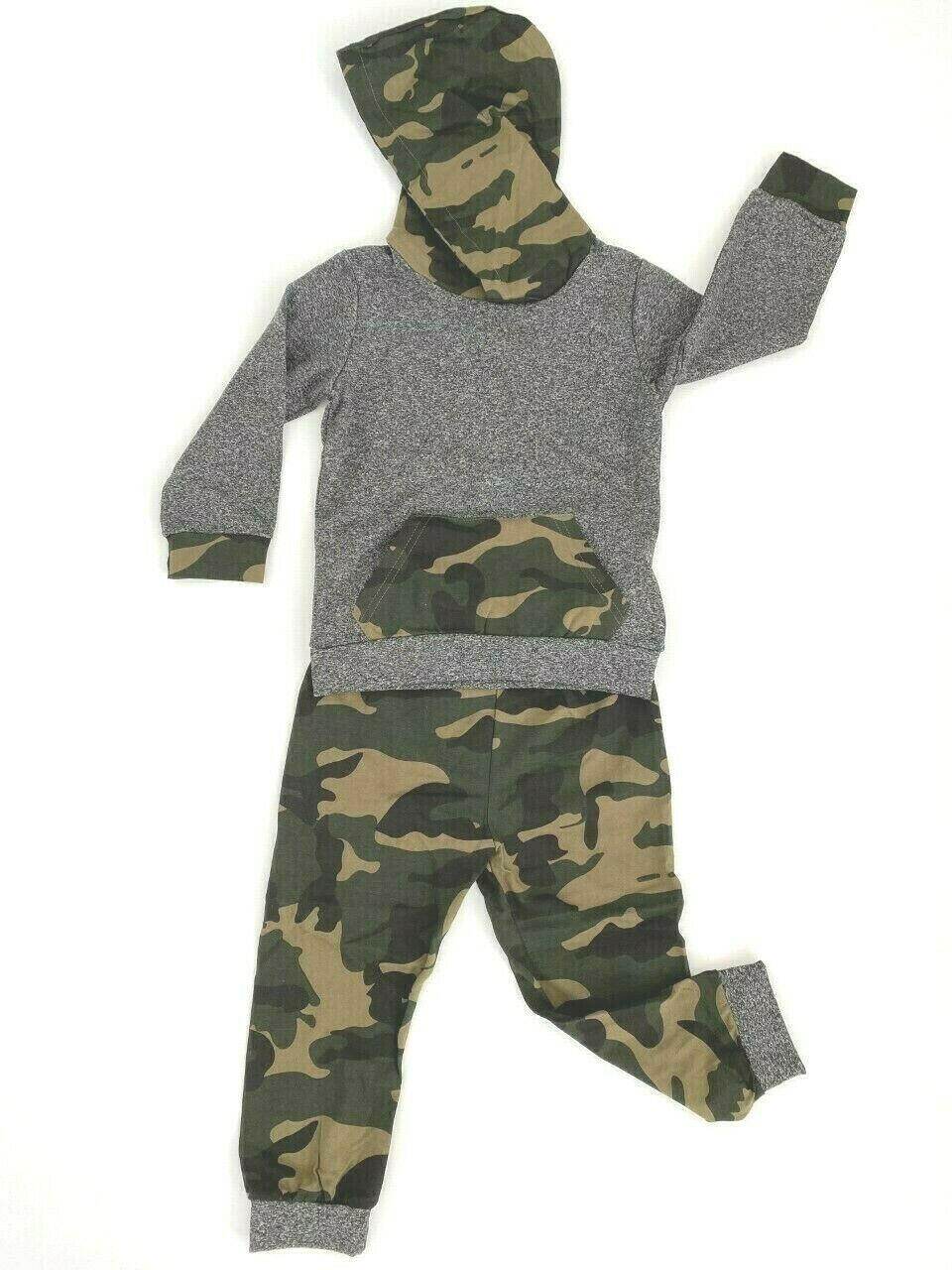 size 18-24m / 3-4 years new boys outfit grey army camo hoodie & pants set - MARIGOLD