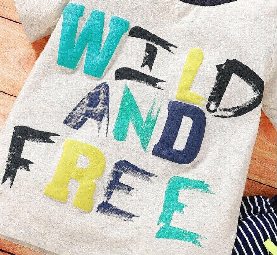 Boys Wild and Free Print Outfit - Top and Shorts Set - MARIGOLD
