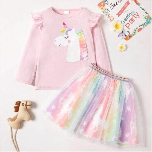 Girls' Unicorn Top & Tulle Skirt Set - Size 8-9 Years - MARIGOLD