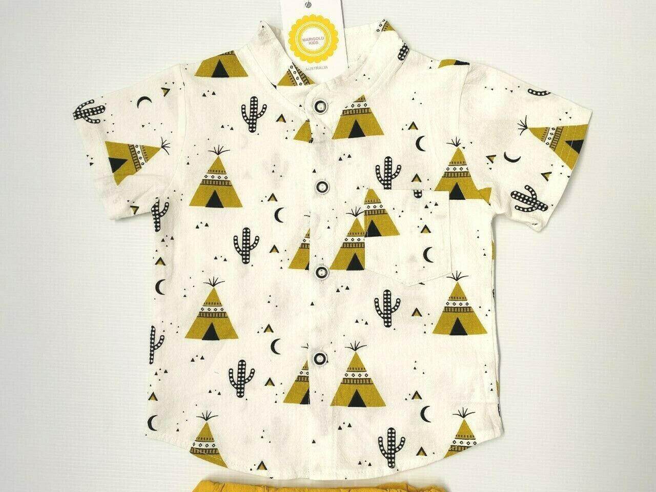 Boys Teepee Tent Cactus Print Shirt and Shorts Set - MARIGOLD