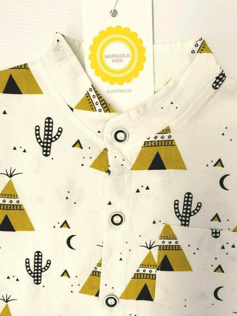 Boys Teepee Tent Cactus Print Shirt and Shorts Set - MARIGOLD