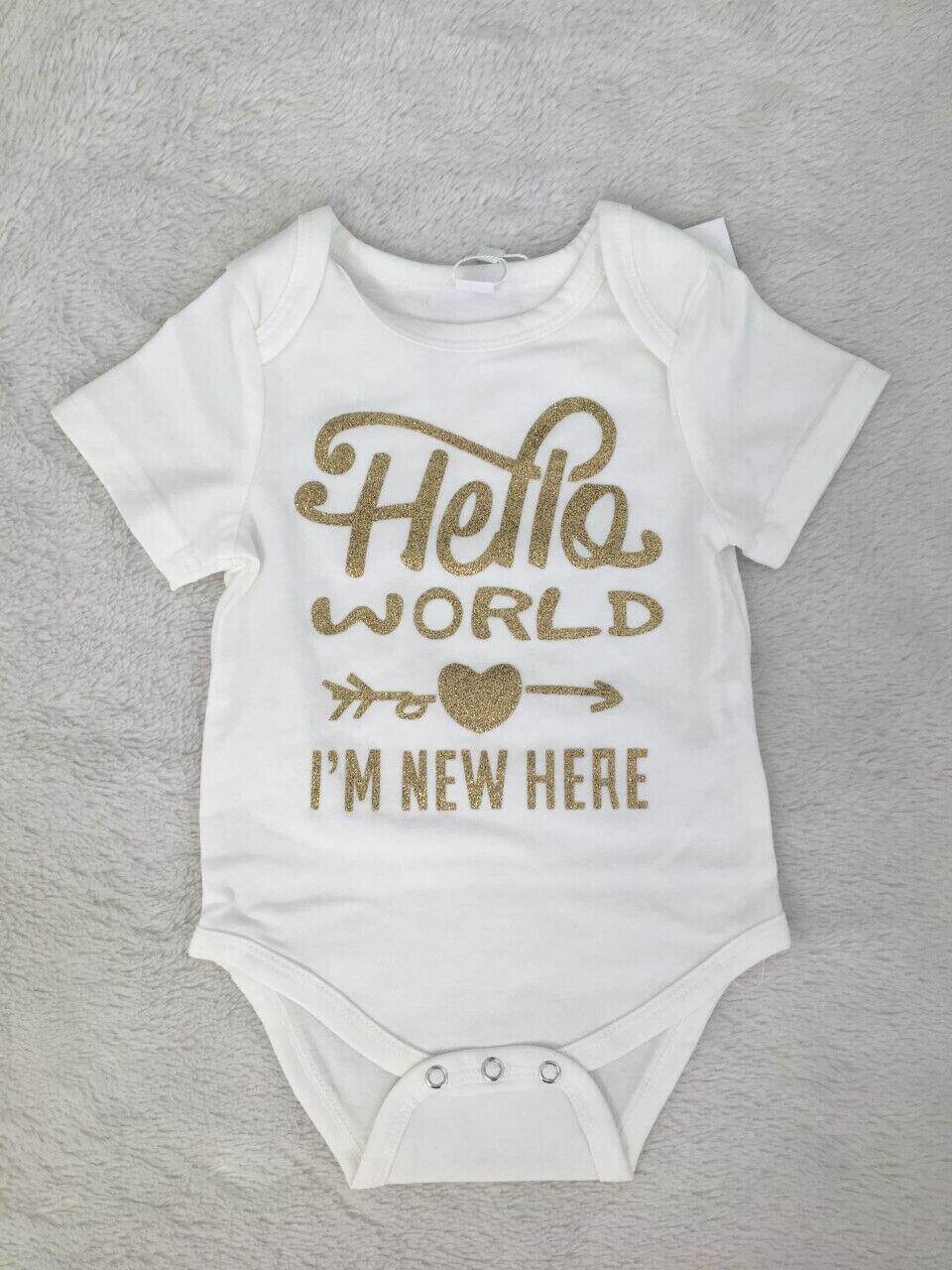 size 12-18 months new toddler girls 'Hello World' bodysuit,pants & headband set - MARIGOLD