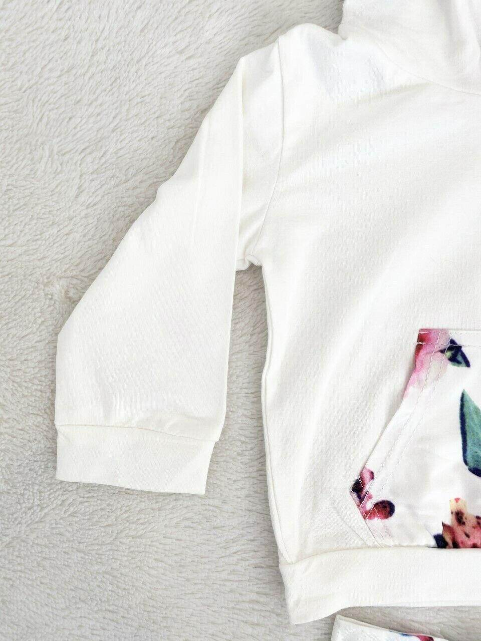 size 6-9 months baby girls outfit new white & rose hoodie, pants & headband set - MARIGOLD