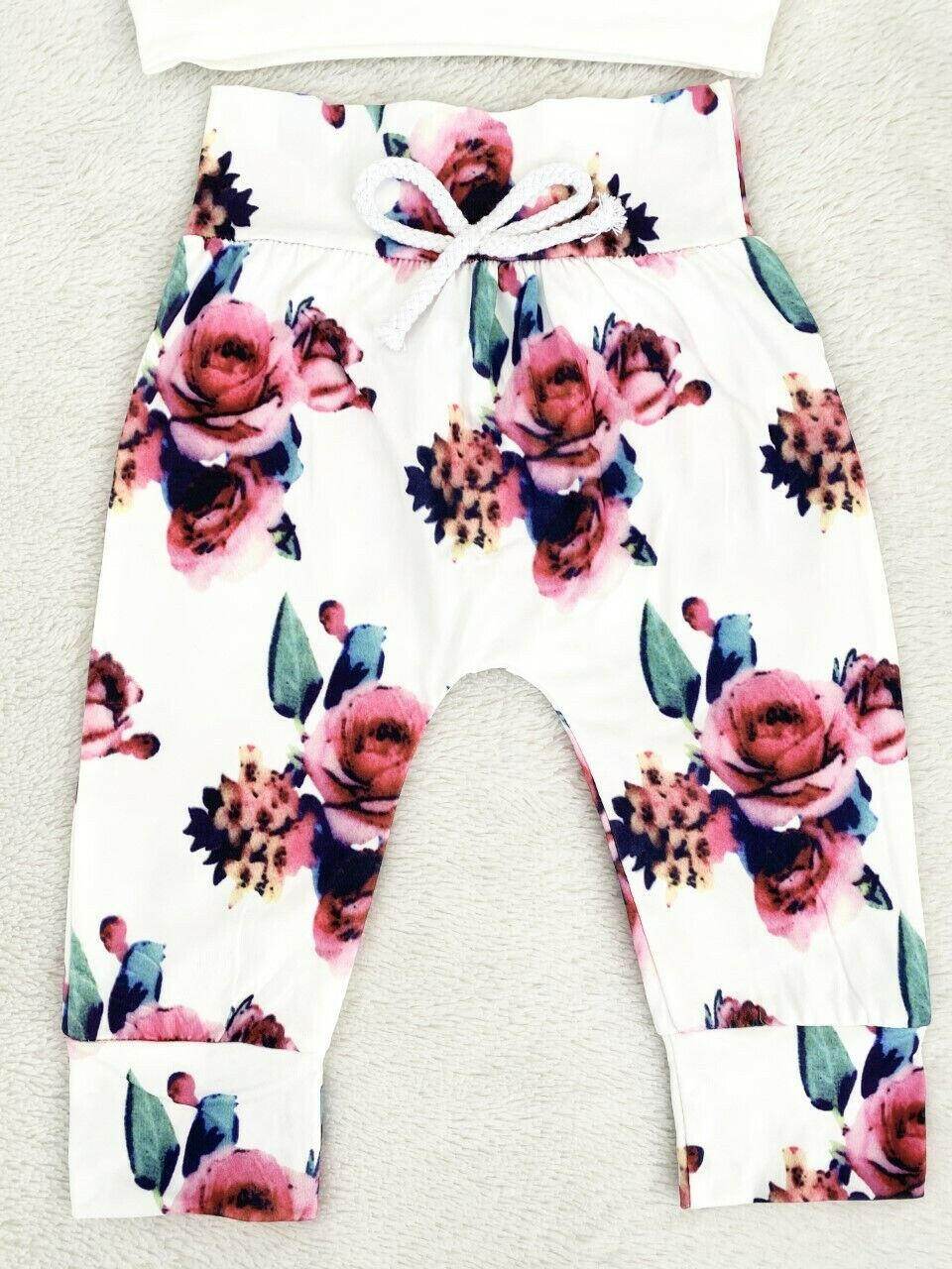 size 6-9 months baby girls outfit new white & rose hoodie, pants & headband set - MARIGOLD