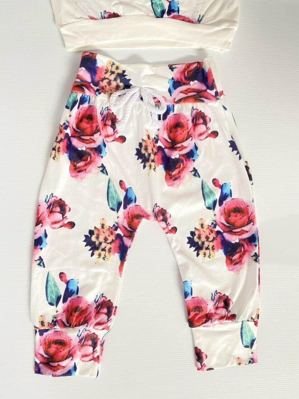 size 6-9 months baby girls outfit new white & rose hoodie, pants & headband set - MARIGOLD