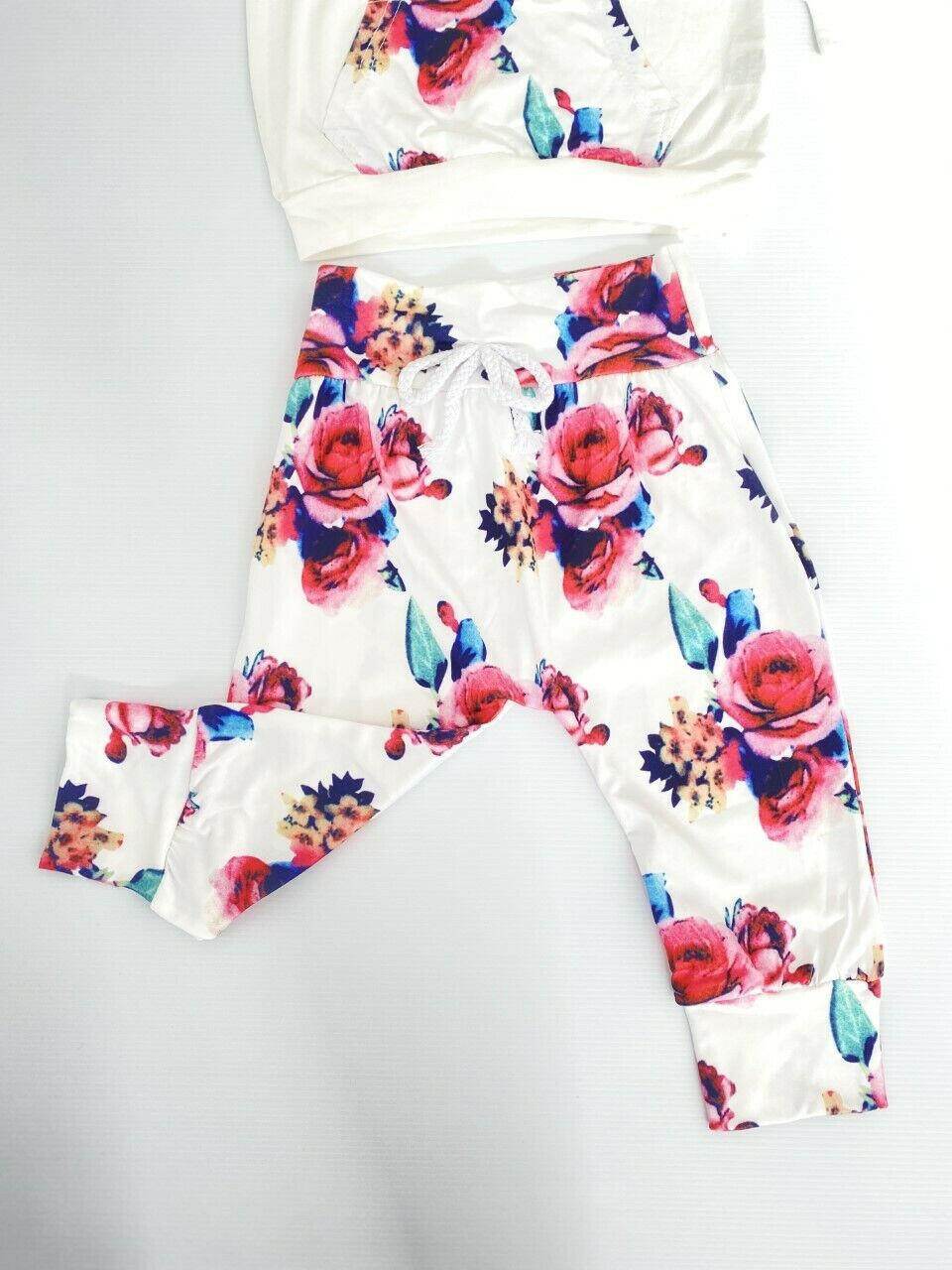 size 6-9 months baby girls outfit new white & rose hoodie, pants & headband set - MARIGOLD