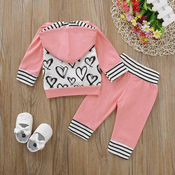 size 9-12 months new baby girls outfit tracksuit pink heart hoodie & pants set - MARIGOLD