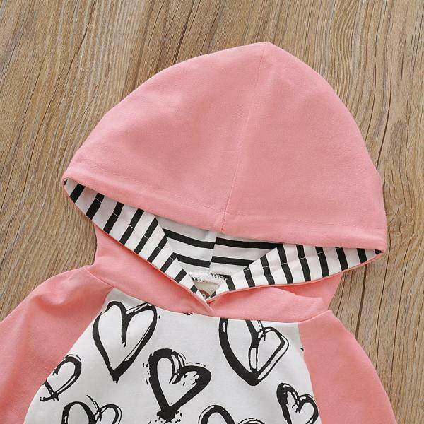 size 9-12 months new baby girls outfit tracksuit pink heart hoodie & pants set - MARIGOLD