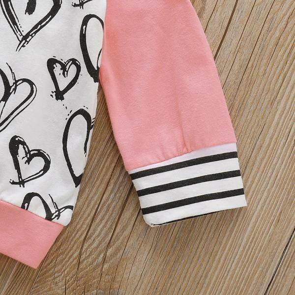 size 9-12 months new baby girls outfit tracksuit pink heart hoodie & pants set - MARIGOLD