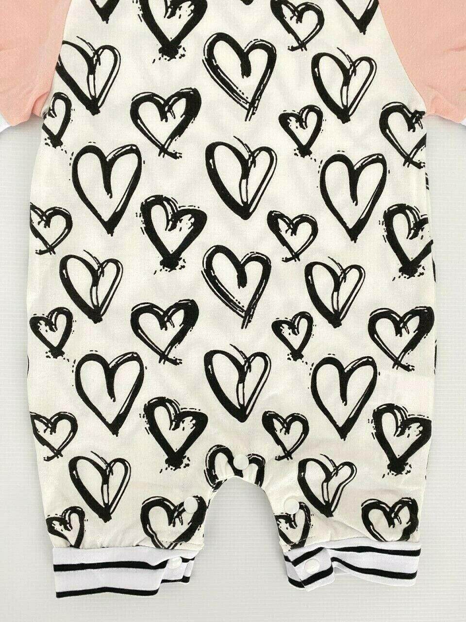 Heart Hooded Baby Girl Romper - Pink and White - MARIGOLD