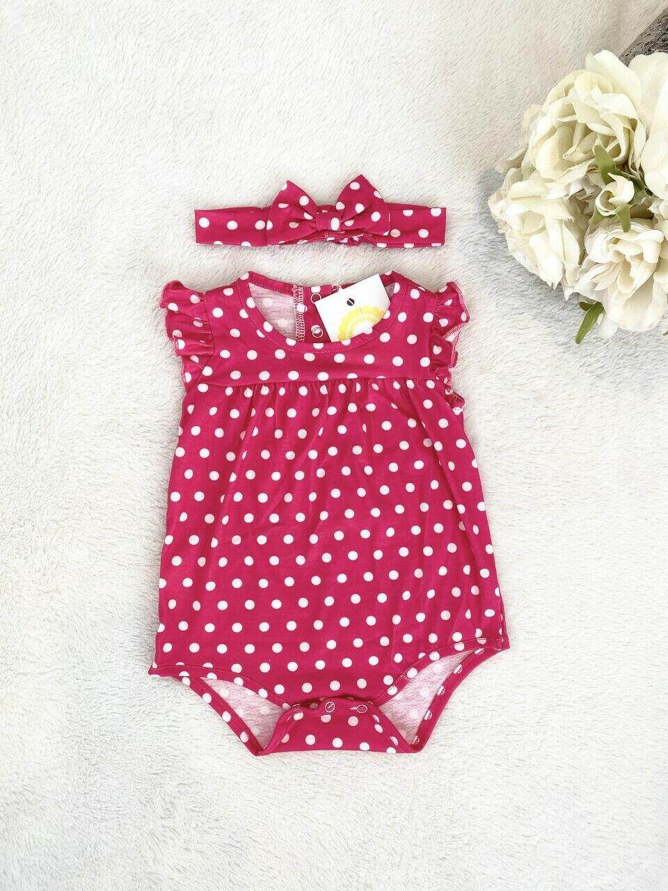 Baby Girls Clothing New Size 3-6 months Red Polkadot Baby Romper & Headband Set - MARIGOLD