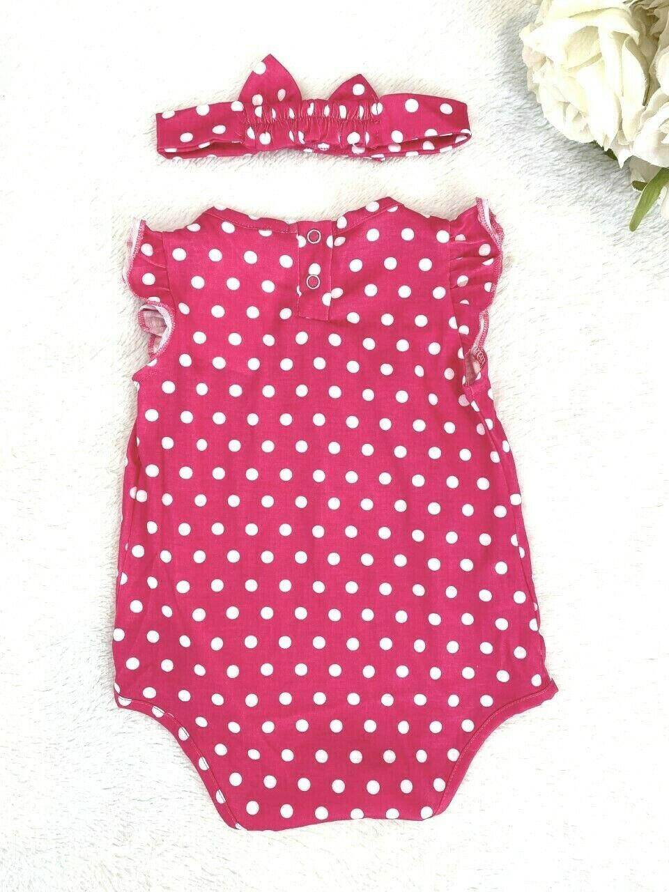 Baby Girls Clothing New Size 3-6 months Red Polkadot Baby Romper & Headband Set - MARIGOLD
