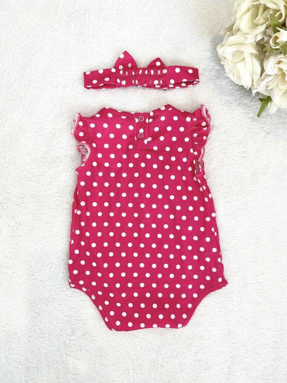 Baby Girls Clothing New Size 3-6 months Red Polkadot Baby Romper & Headband Set - MARIGOLD
