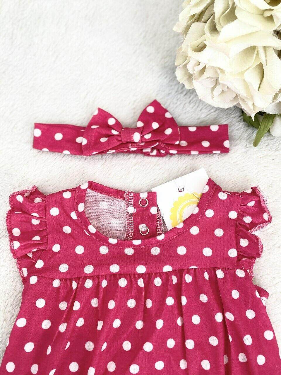 Baby Girls Clothing New Size 3-6 months Red Polkadot Baby Romper & Headband Set - MARIGOLD
