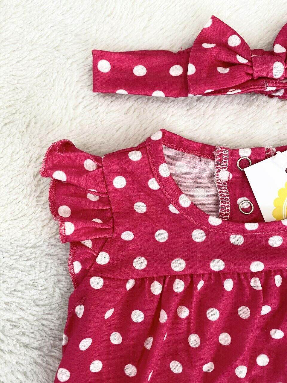 Baby Girls Clothing New Size 3-6 months Red Polkadot Baby Romper & Headband Set - MARIGOLD
