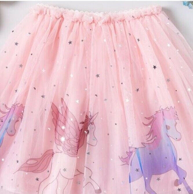 Girls Pink Unicorn Silver Star and Moon Tulle Skirt - MARIGOLD