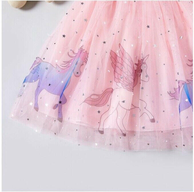 Girls Pink Unicorn Silver Star and Moon Tulle Skirt - MARIGOLD