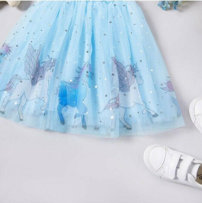 Girls Unicorn Skirt Blue Unicorn Silver Star and Moon Sprinkle Tulle Skirt - MARIGOLD
