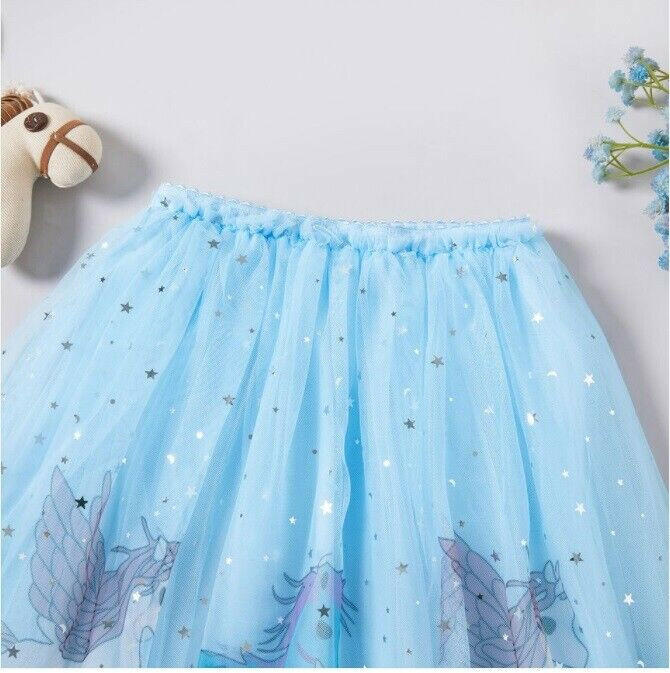 Girls Unicorn Skirt Blue Unicorn Silver Star and Moon Sprinkle Tulle Skirt - MARIGOLD