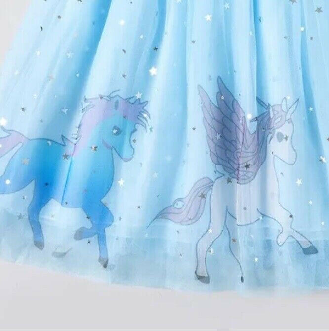 Girls Unicorn Skirt Blue Unicorn Silver Star and Moon Sprinkle Tulle Skirt - MARIGOLD