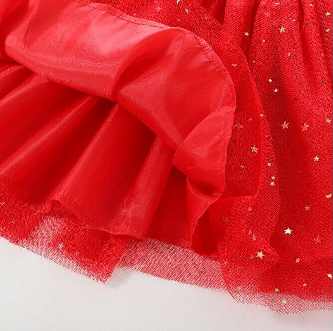 Gold Star and Moon Sprinkle Red Tulle Girls Skirt - MARIGOLD