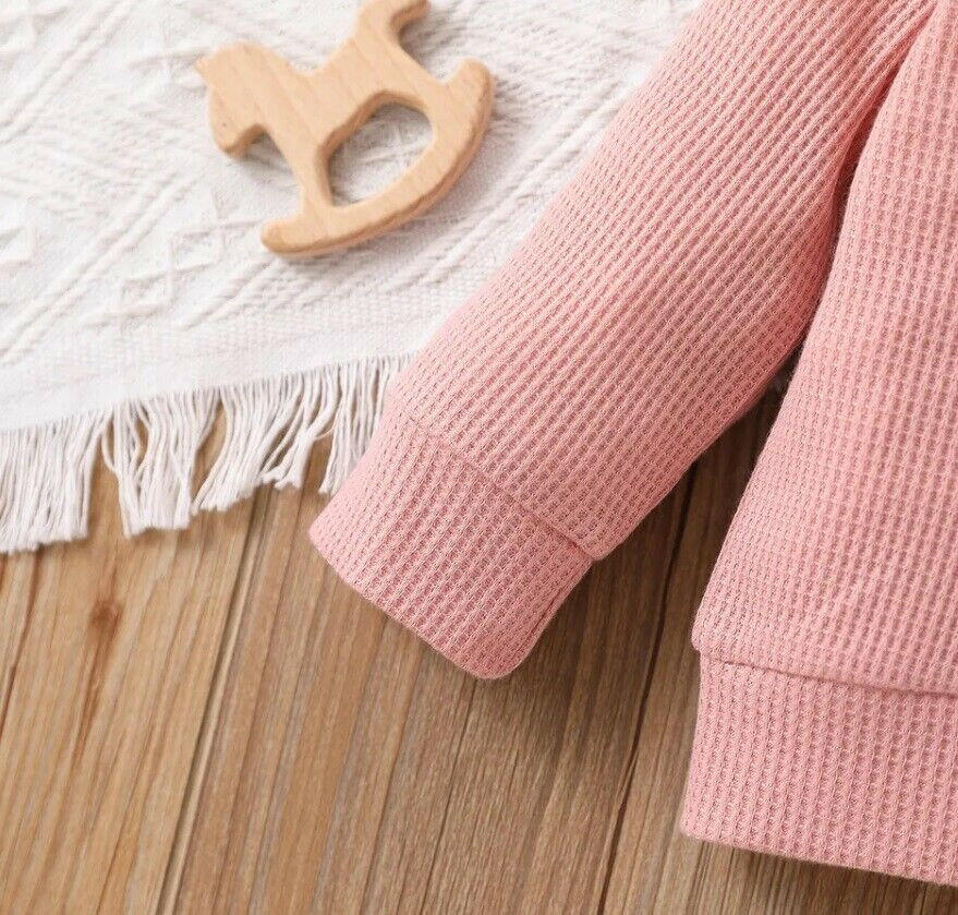 Baby and Toddler Girls Blush Pink Waffle Rainbow Long Sleeve Top - MARIGOLD