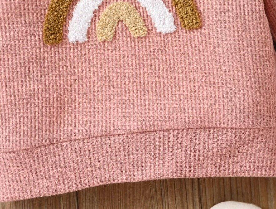 Baby and Toddler Girls Blush Pink Waffle Rainbow Long Sleeve Top - MARIGOLD