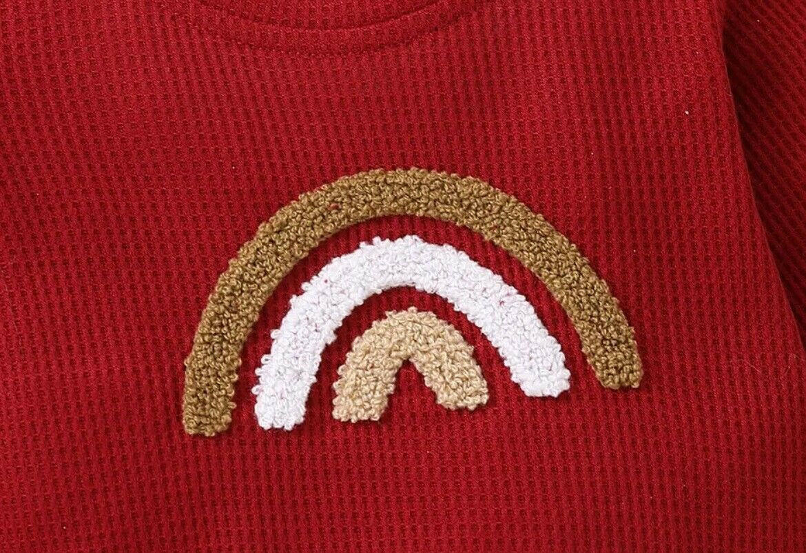 Baby boys' burgundy waffle knit rainbow long-sleeve top - MARIGOLD