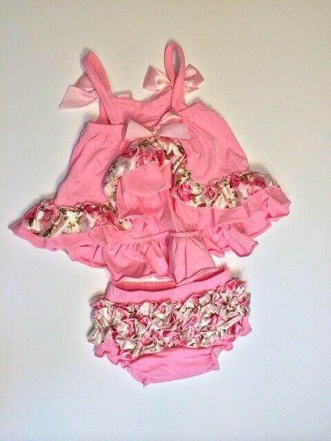 size 1 Year toddler girls top & bloomers pink floral ruffle top & bloomers - MARIGOLD