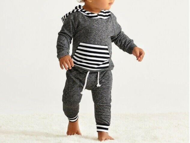 Baby Boys Clothing Dark Grey Stripe Hoodie and Pants Set - MARIGOLD