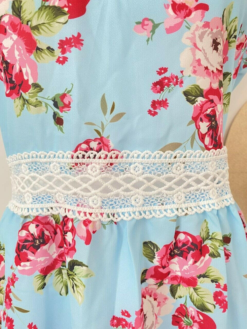 Size 10 AU New Womens Dress Light Blue Pink Floral High-Low Flutter Sleeve Dress - MARIGOLD