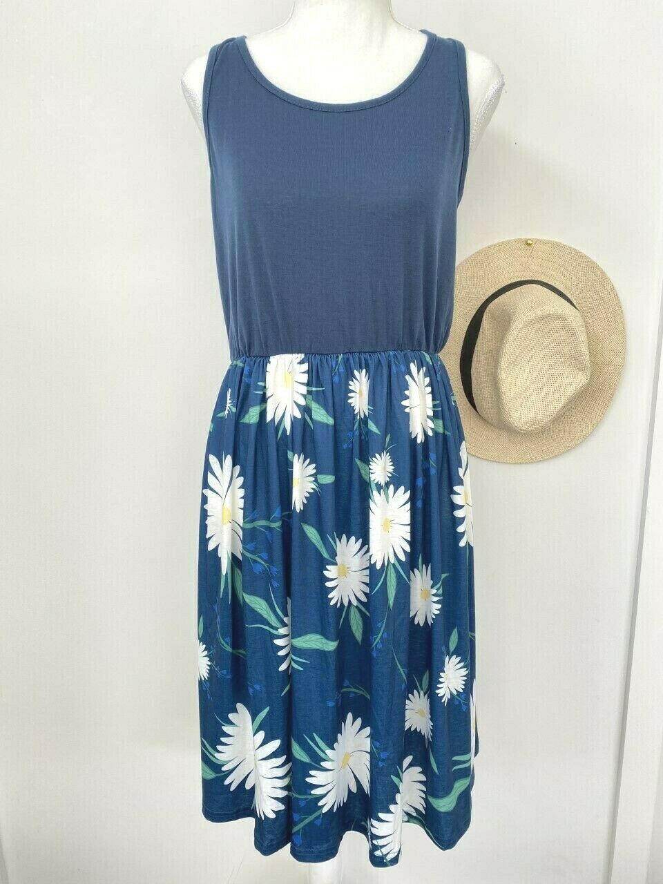 size 12 AUS new womens dress navy blue white daisy floral tank dress - MARIGOLD