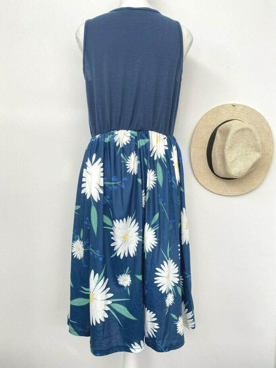 size 12 AUS new womens dress navy blue white daisy floral tank dress - MARIGOLD