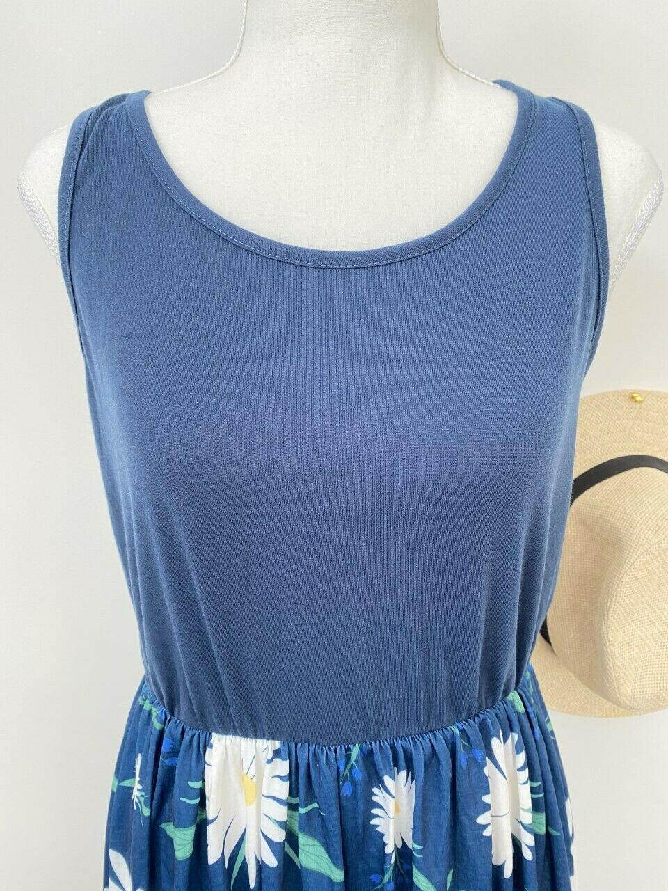 size 12 AUS new womens dress navy blue white daisy floral tank dress - MARIGOLD